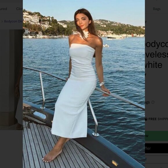 ZARA dress bodycon strapless sleeveless tailored midi white wedding party - Picture 4 of 8